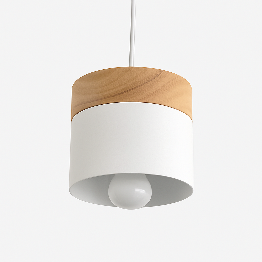 Suspensie LED cilindrisch in metaal en hout Modern