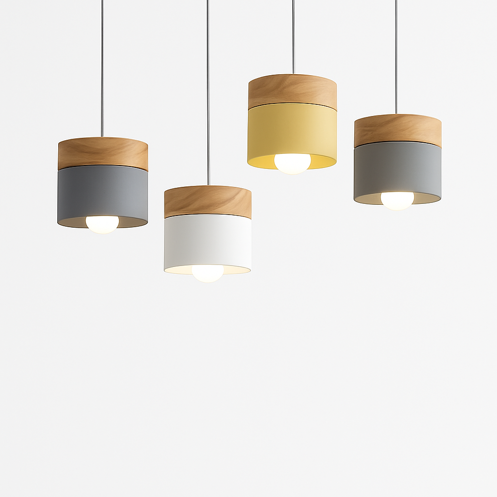 Suspensie LED cilindrisch in metaal en hout Modern
