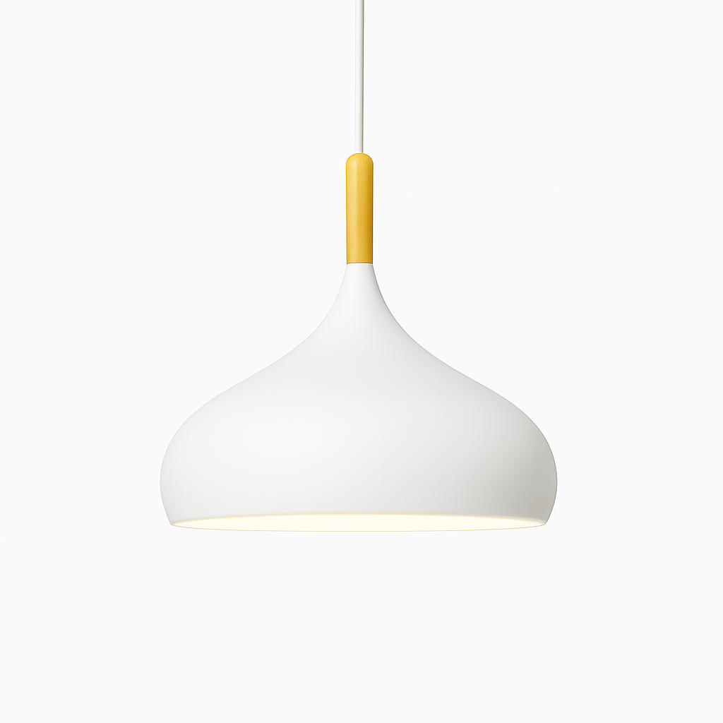 Kleurrijke metalen LED hanglamp en houten Nordic stok