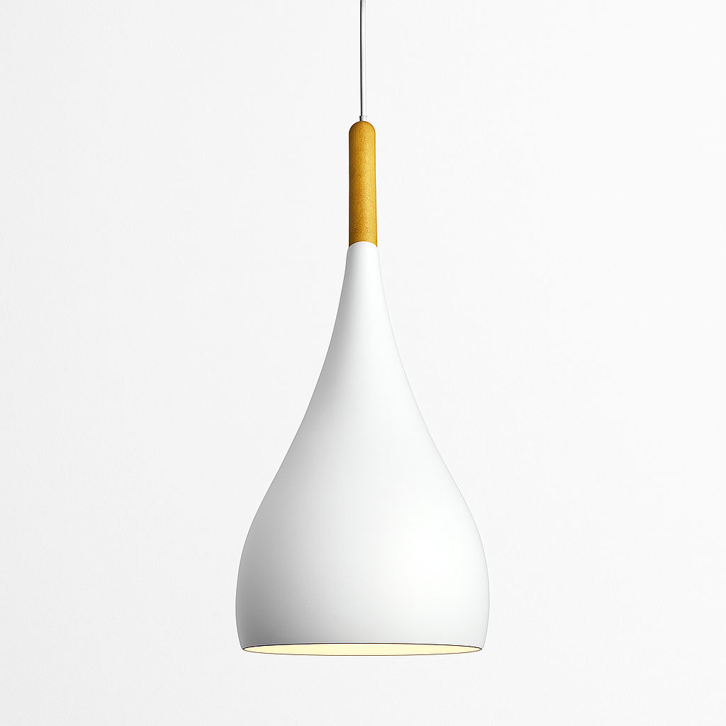 Kleurrijke metalen LED hanglamp en houten Nordic stok