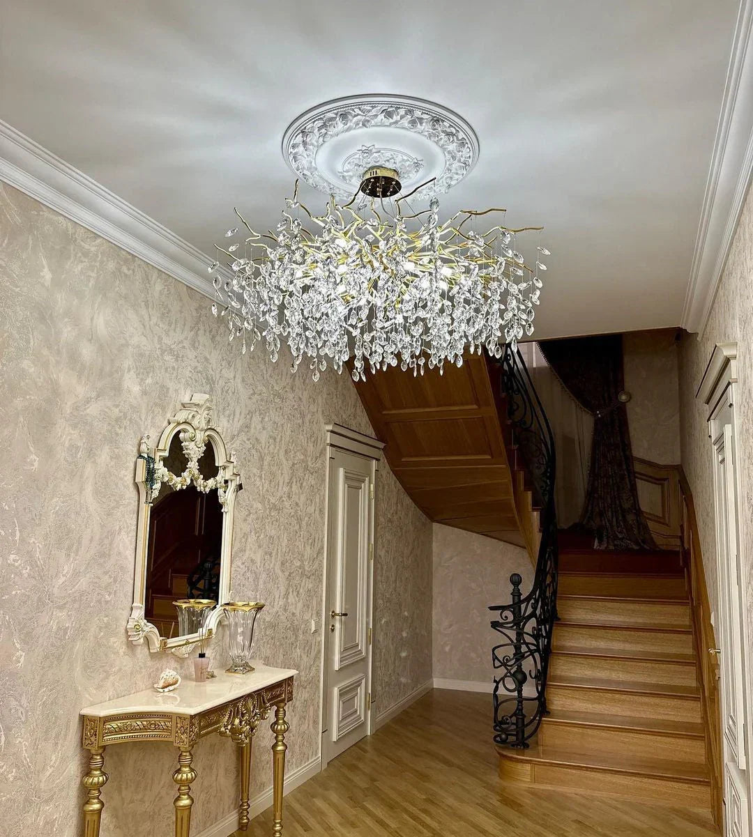 Exclusieve kroonluchter met kristallen bladeren – takken effect, moderne elegantie