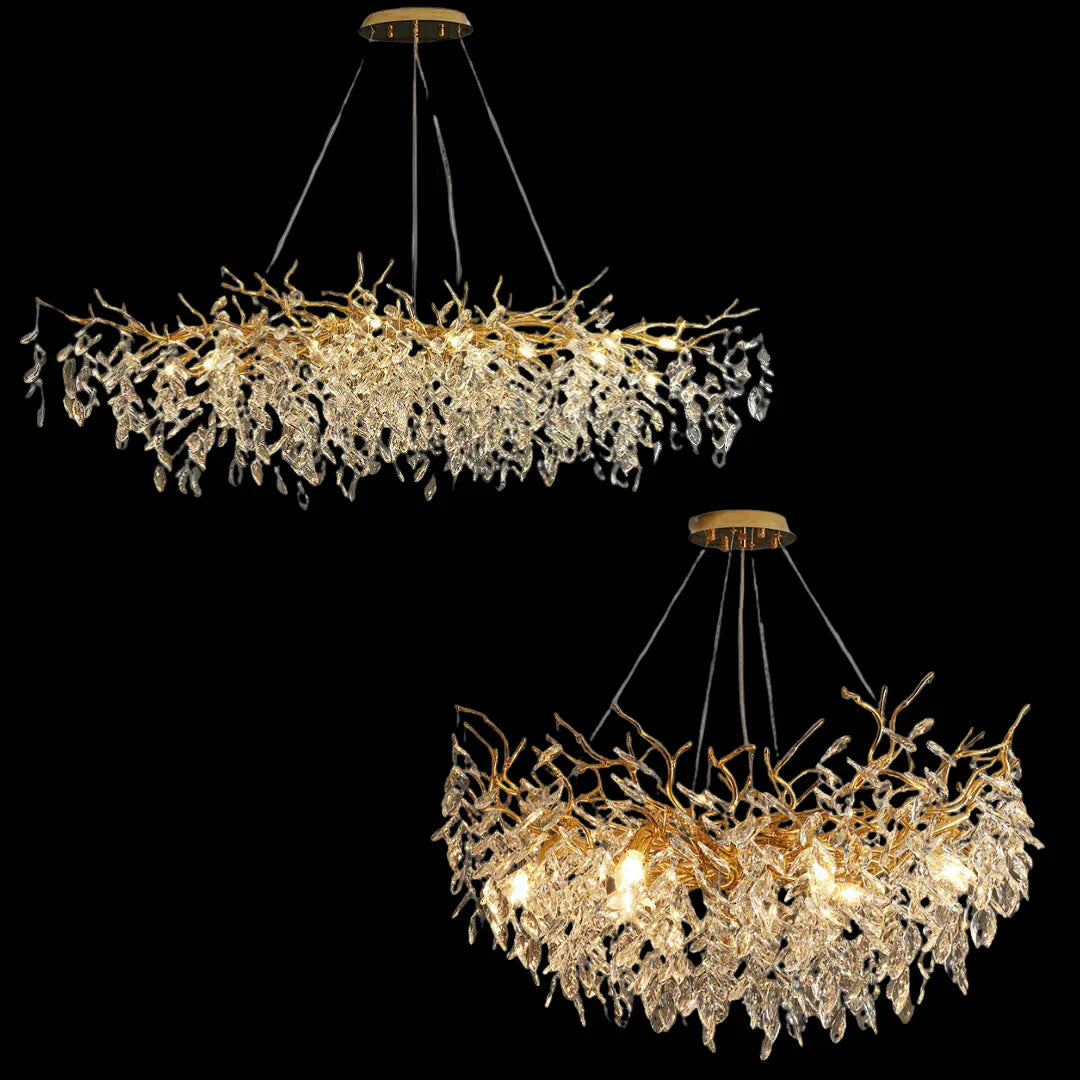 Exclusieve kroonluchter met kristallen bladeren – takken effect, moderne elegantie