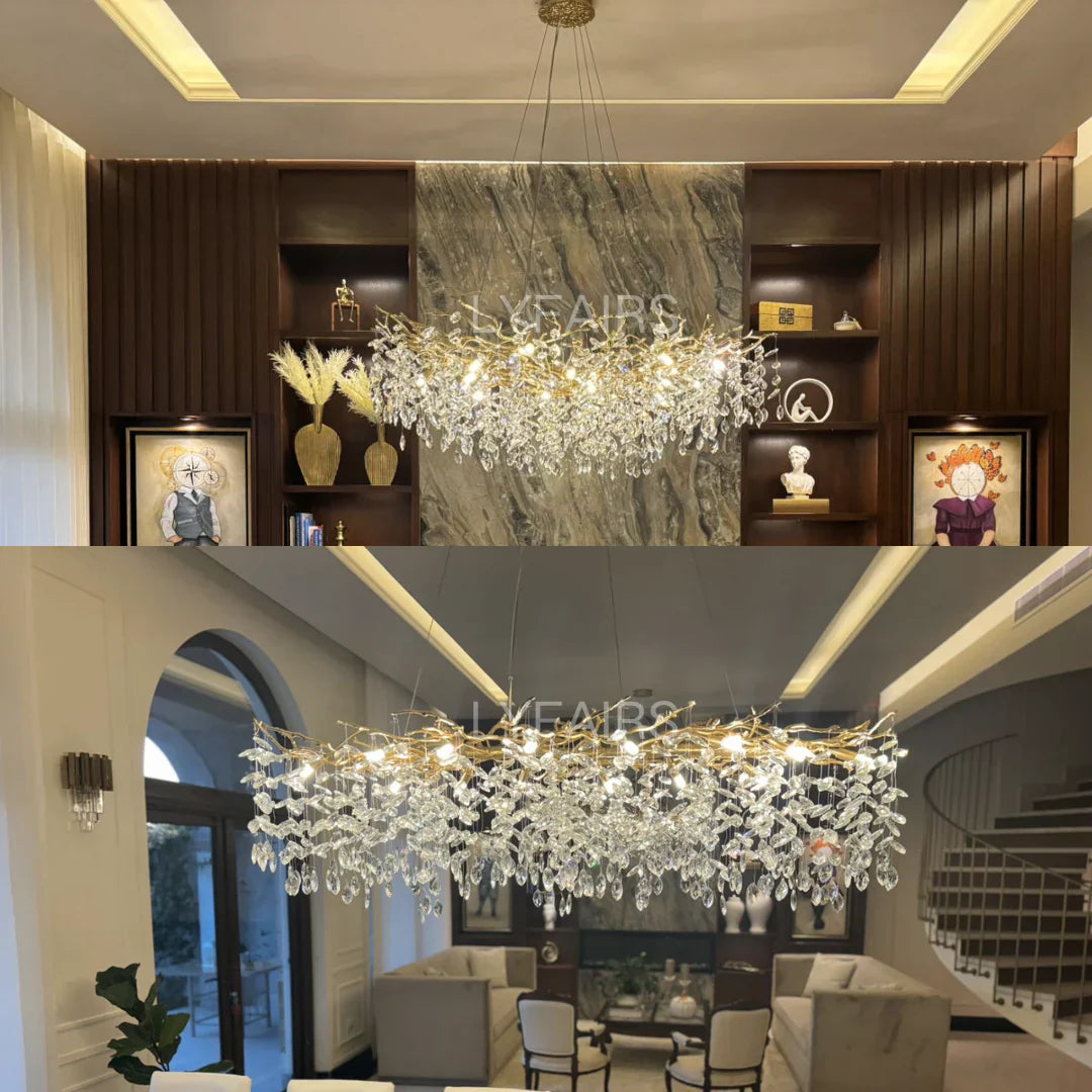 Exclusieve kroonluchter met kristallen bladeren – takken effect, moderne elegantie
