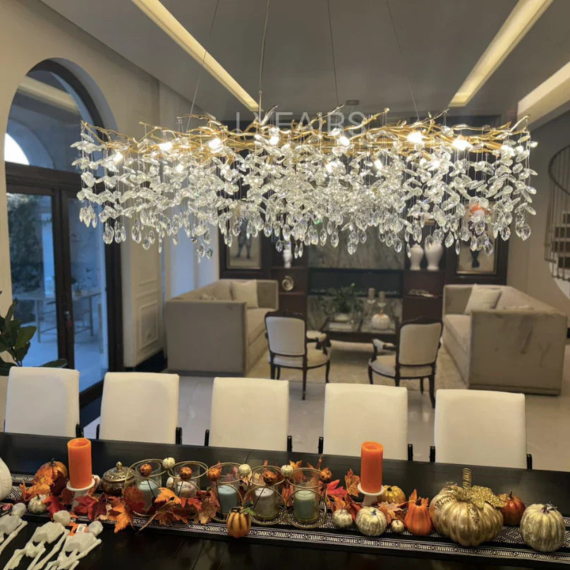 Exclusieve kroonluchter met kristallen bladeren – takken effect, moderne elegantie