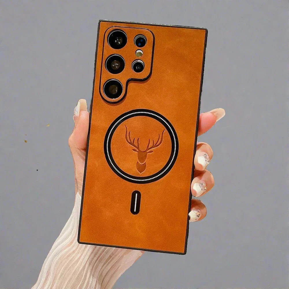 Lederen hoes voor Samsung-telefoon | Magnetische draadloze laadhoes