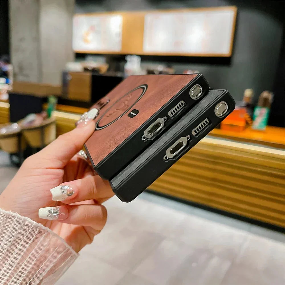 Lederen hoes voor Samsung-telefoon | Magnetische draadloze laadhoes