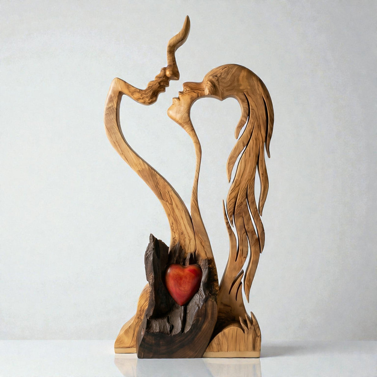 Houten Paar Sculptuur – Abstract Ontwerp, Handgemaakte Uiterlijk & Woondecoratie