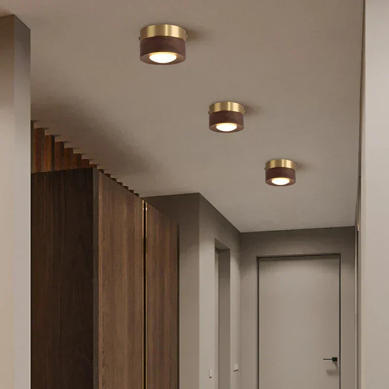 Houten LED Plafondlamp met Walnootafwerking en Minimalistisch Rond Ontwerp