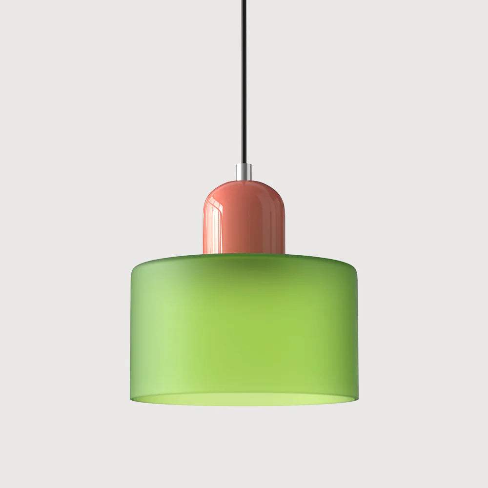 Moderne hanglamp van gekleurd glas in Bauhaus-stijl