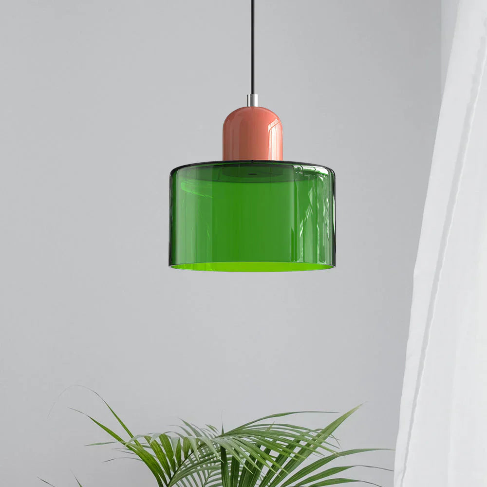 Moderne hanglamp van gekleurd glas in Bauhaus-stijl