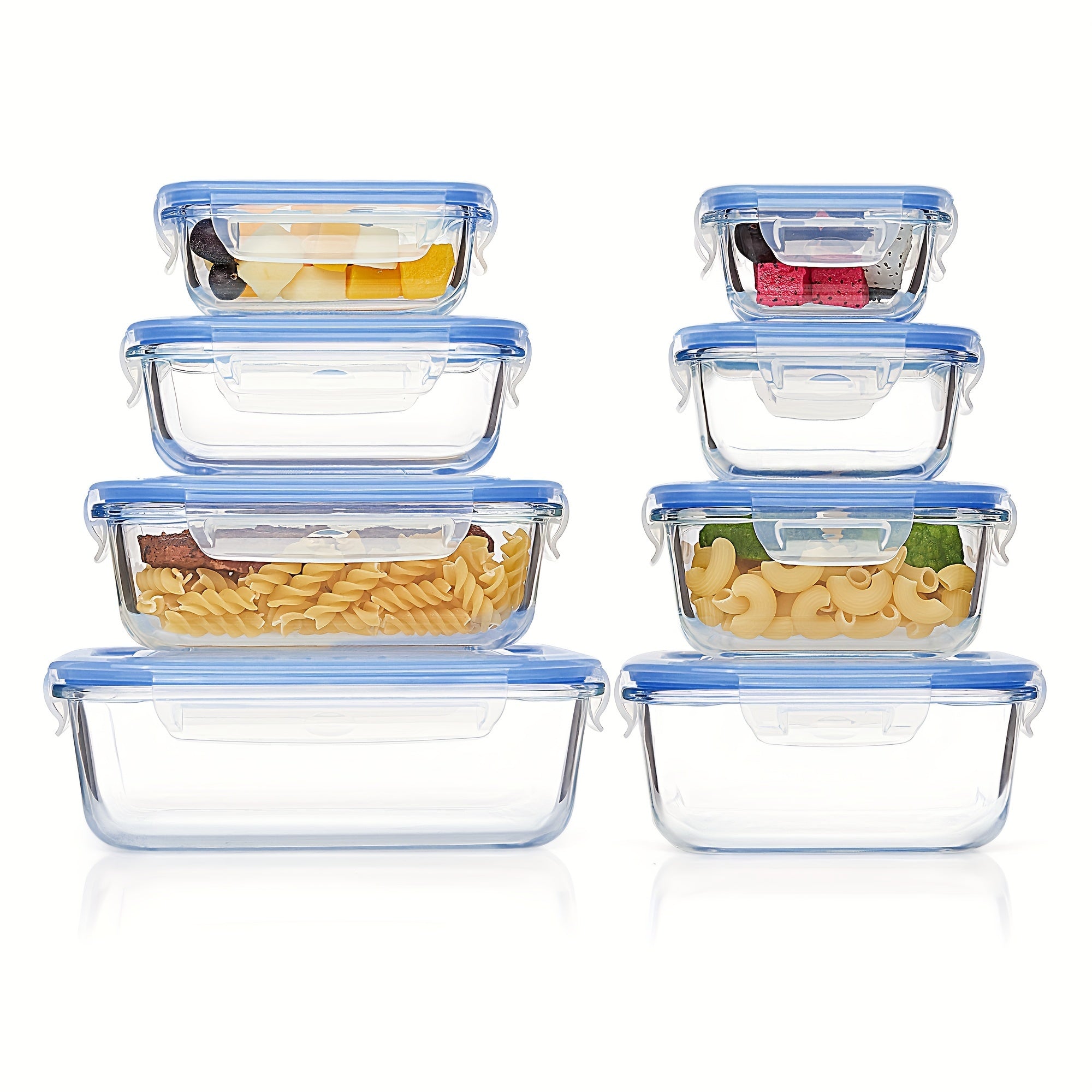 Skanto | 8-Pack Glazen Maaltijdcontainers – Luchtdichte Maaltijd Voorbereiding Bento-dozen met lekvrije, vergrendelbare deksels, magnetron-, oven-, vriezer- en vaatwasmachinebestendig, BPA-vrij