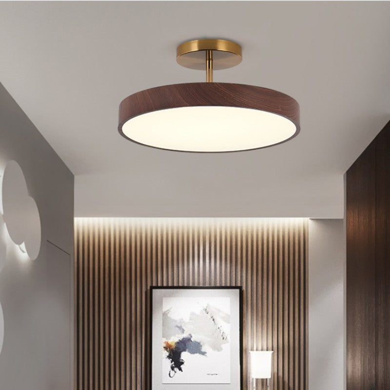 Japanse Houten Ronde LED Semi-Flush Mount Plafondlamp