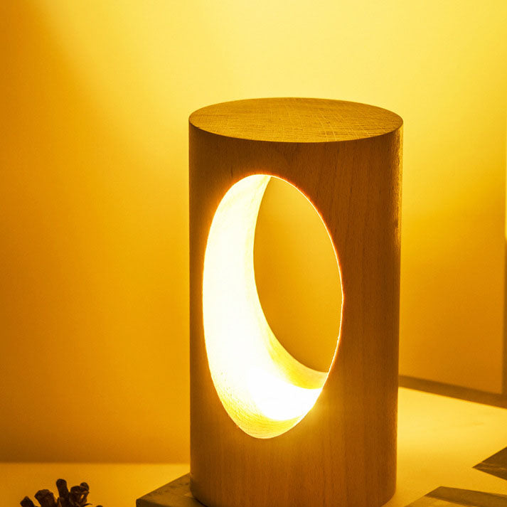 Japanse Massief Houten Rechthoekige Kolom-LED-Nachtlamp USB Tafellamp