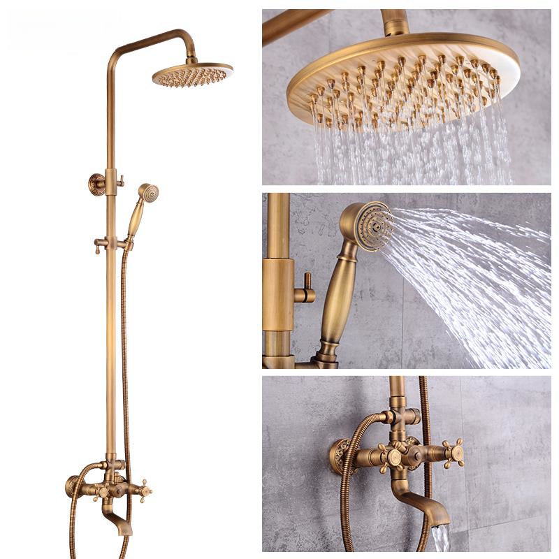 Vintage Koperen Douche Set Met Messing Kraan En Functionele Douchekoppen