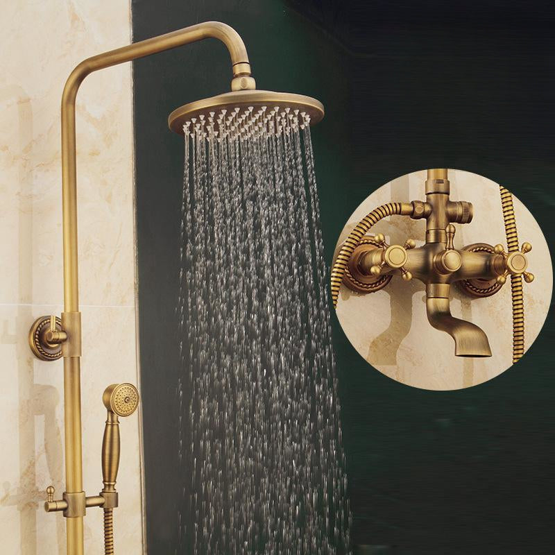 Vintage Koperen Douche Set Met Messing Kraan En Functionele Douchekoppen
