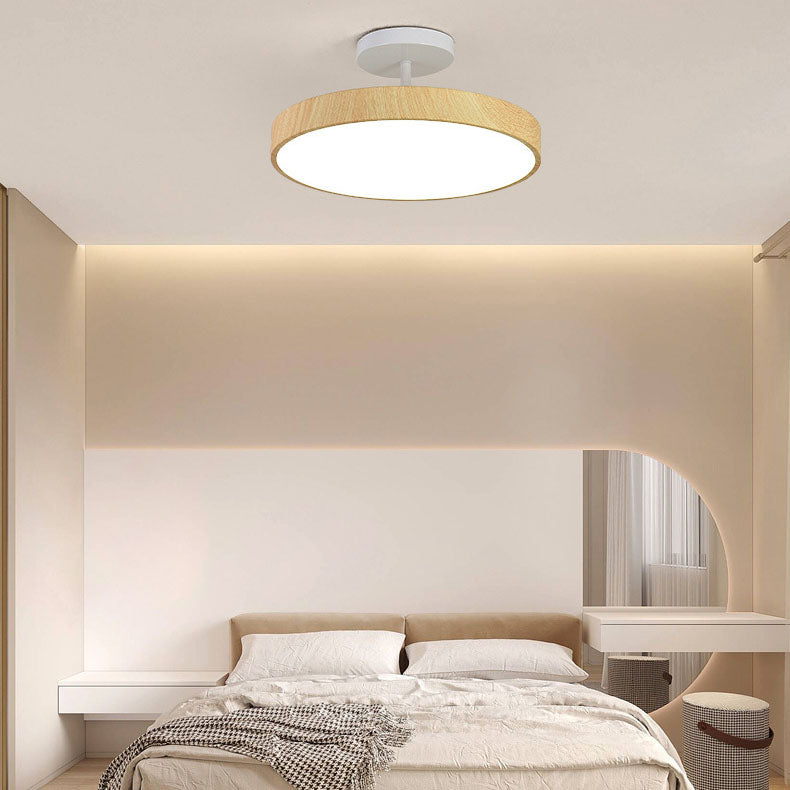 Japanse Houten Ronde LED Semi-Flush Mount Plafondlamp