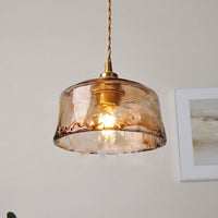 Vintage Amber Ronde Glazen Messing Hanglamp 1-Licht