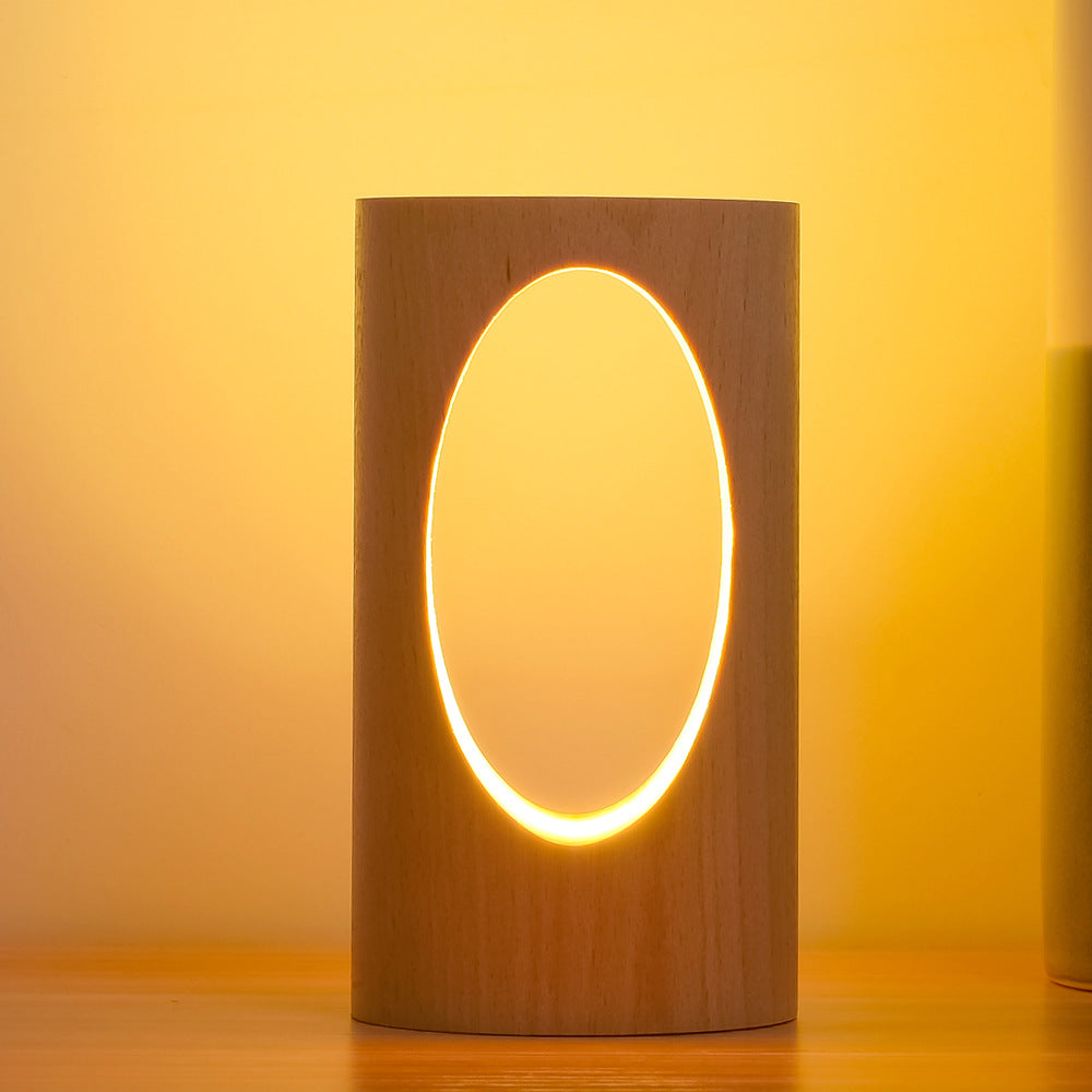Japanse Massief Houten Rechthoekige Kolom-LED-Nachtlamp USB Tafellamp
