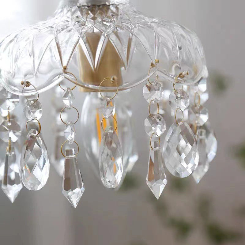 Vintage Koperen Kristallen Bloem Pendant Licht | 1-Licht