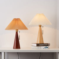 Japanse Minimalistische Houten Geplooide Stof LED Tafellamp 1-Licht