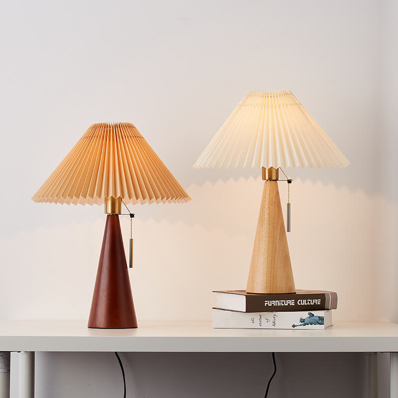 Japanse Minimalistische Houten Geplooide Stof LED Tafellamp 1-Licht