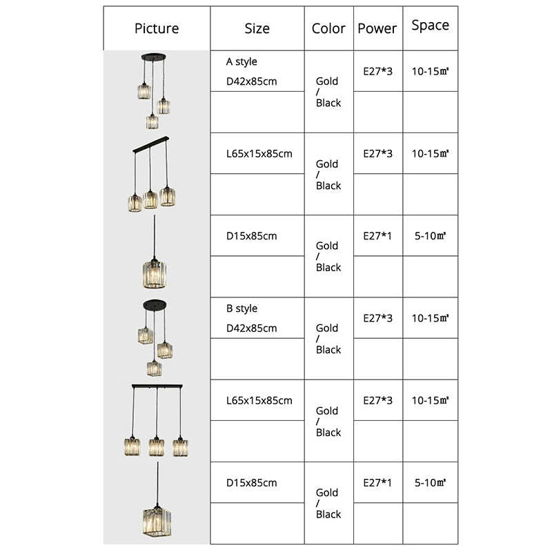 Vina Moderne Cluster Cilinder Glazen Hanglamp, Zwart/Goud