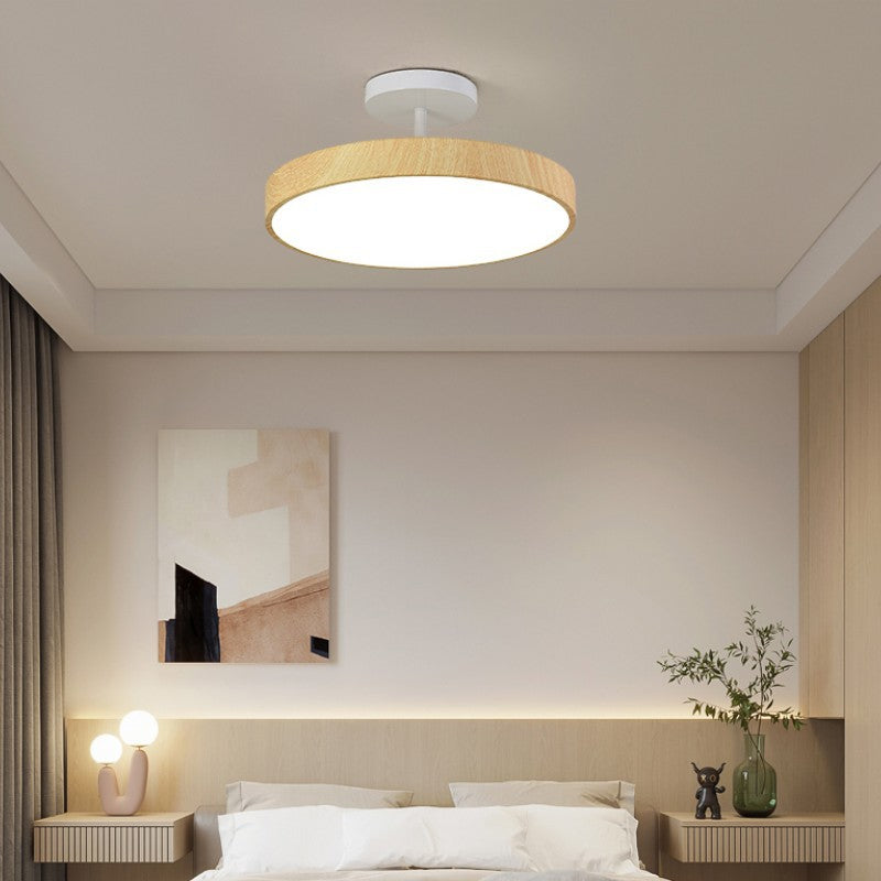 Japanse Houten Ronde LED Semi-Flush Mount Plafondlamp