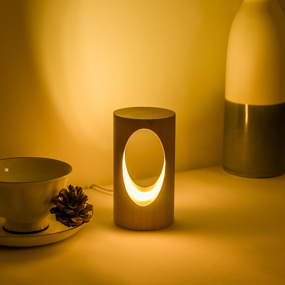 Japanse Massief Houten Rechthoekige Kolom-LED-Nachtlamp USB Tafellamp