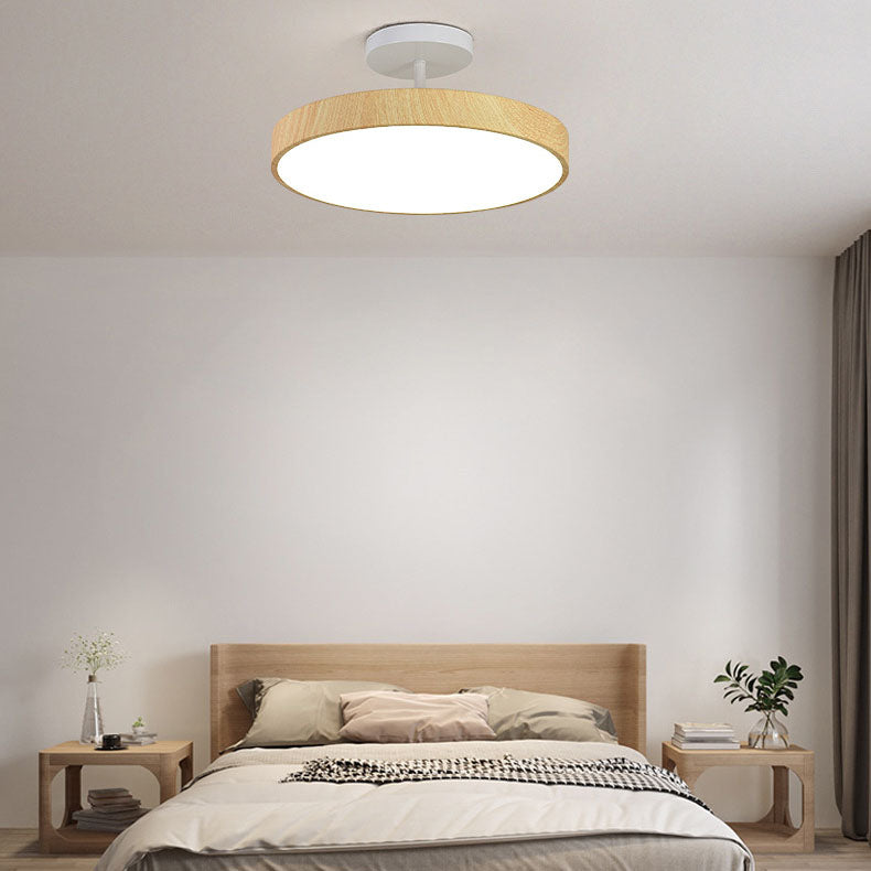 Japanse Houten Ronde LED Semi-Flush Mount Plafondlamp