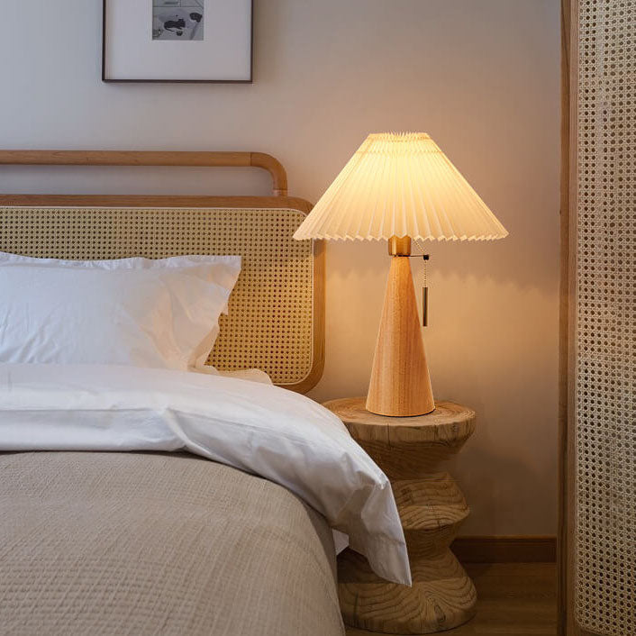 Japanse Minimalistische Houten Geplooide Stof LED Tafellamp 1-Licht
