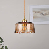 Vintage Amber Ronde Glazen Messing Hanglamp 1-Licht
