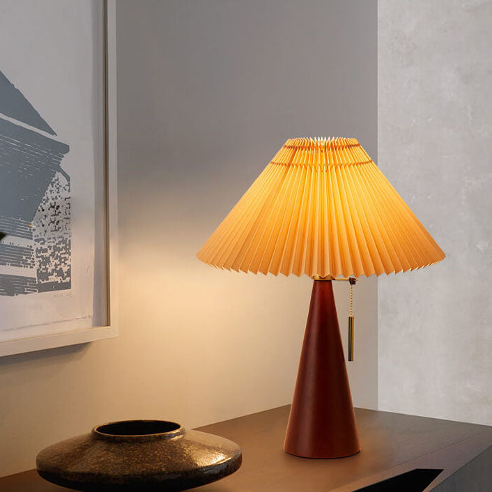 Japanse Minimalistische Houten Geplooide Stof LED Tafellamp 1-Licht