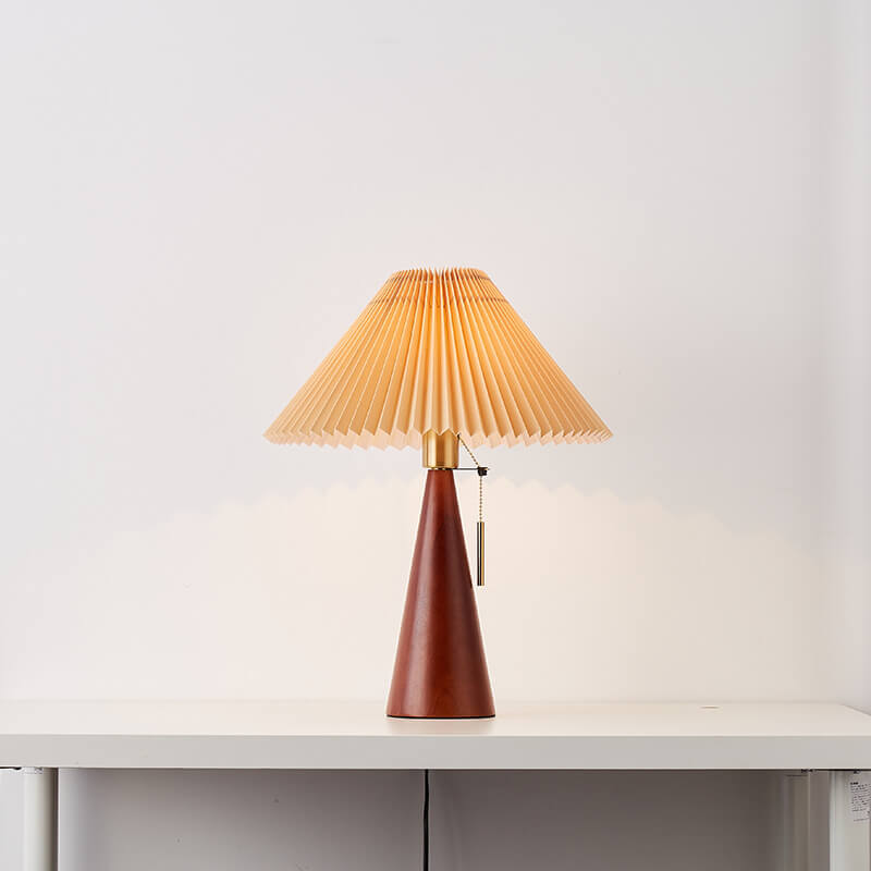 Japanse Minimalistische Houten Geplooide Stof LED Tafellamp 1-Licht