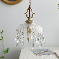 Vintage Koperen Kristallen Bloem Pendant Licht | 1-Licht