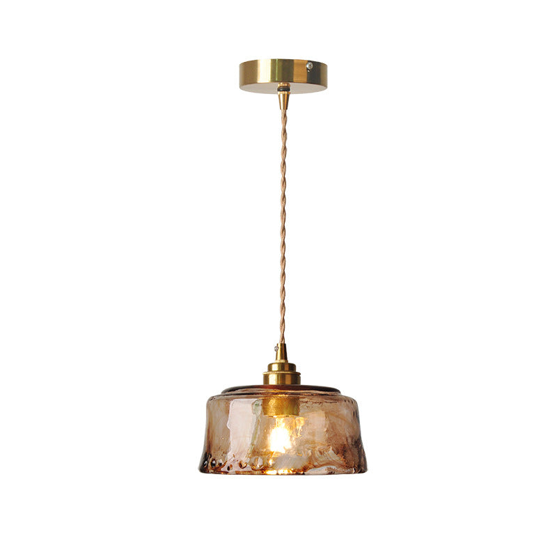 Vintage Amber Ronde Glazen Messing Hanglamp 1-Licht