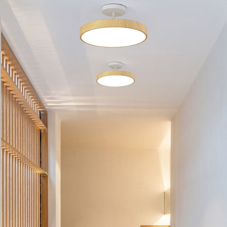 Japanse Houten Ronde LED Semi-Flush Mount Plafondlamp