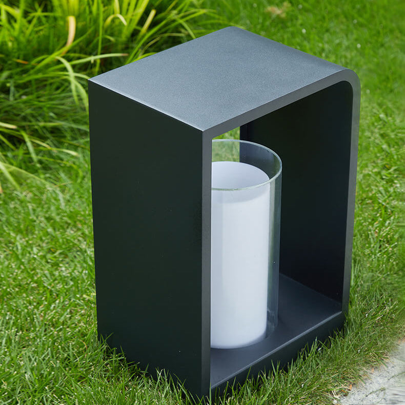 Zwarte Rectangulaire Zonne- Buitenlamp met Frosted Glas