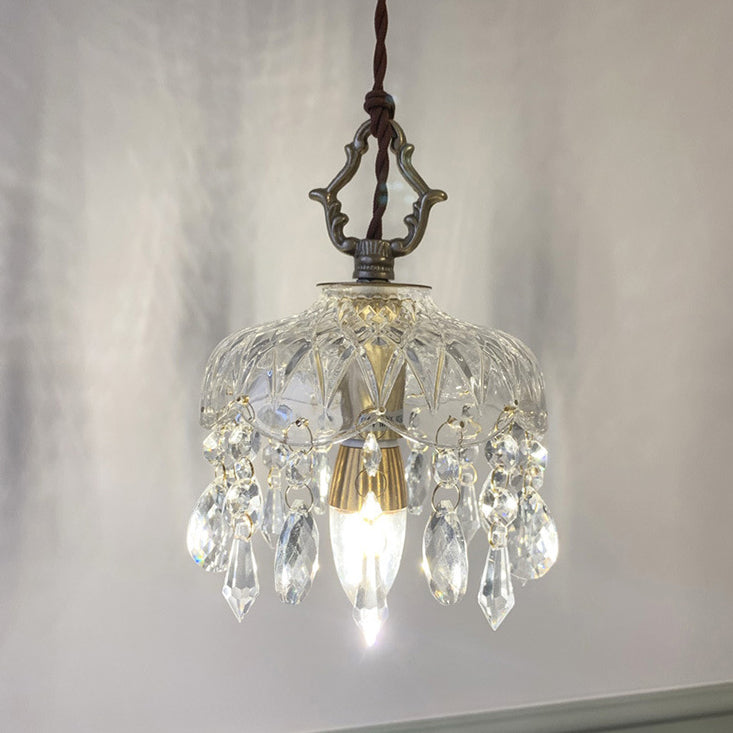 Vintage Koperen Kristallen Bloem Pendant Licht | 1-Licht