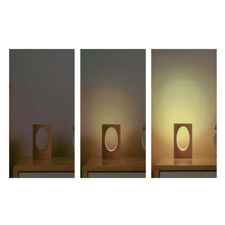 Japanse Massief Houten Rechthoekige Kolom-LED-Nachtlamp USB Tafellamp