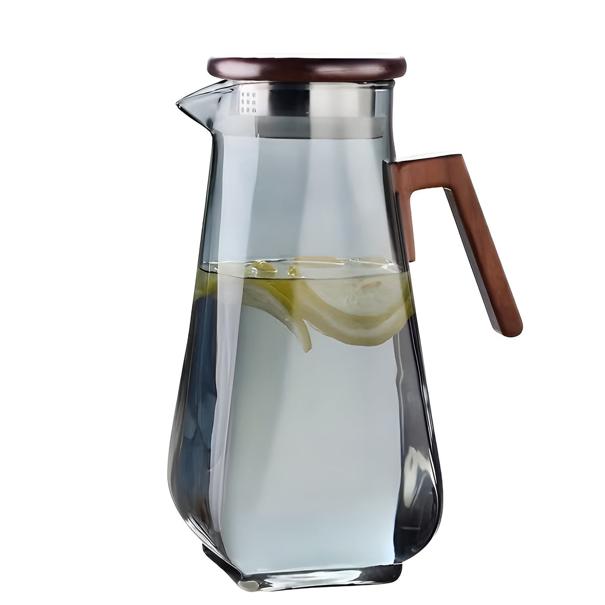 Glaskaraffe 1,5 L met Houten Deksel – Hittebestendig Glas, Transparant of Rookgrijs