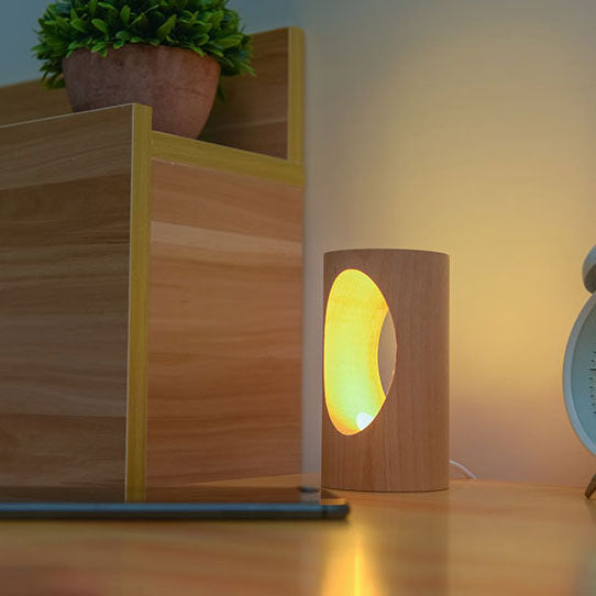 Japanse Massief Houten Rechthoekige Kolom-LED-Nachtlamp USB Tafellamp