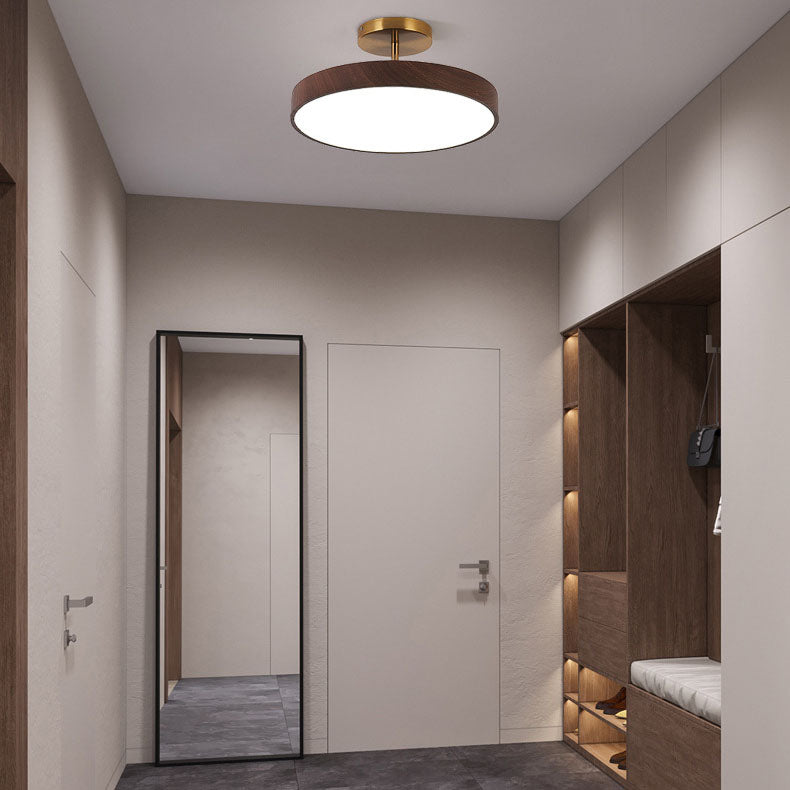 Japanse Houten Ronde LED Semi-Flush Mount Plafondlamp