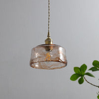 Vintage Amber Ronde Glazen Messing Hanglamp 1-Licht