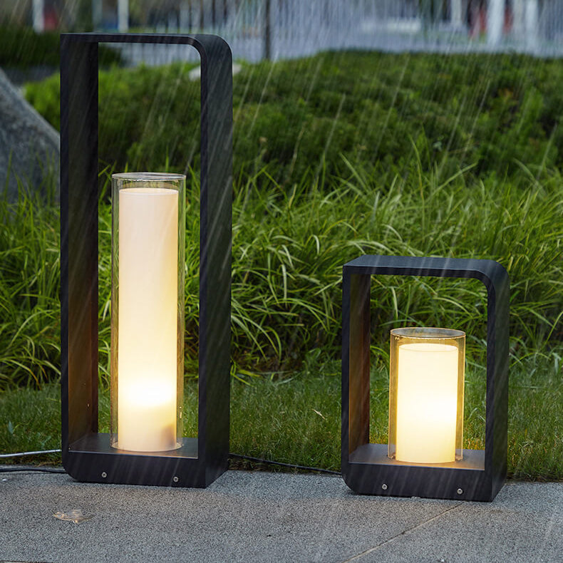 Zwarte Rectangulaire Zonne- Buitenlamp met Frosted Glas