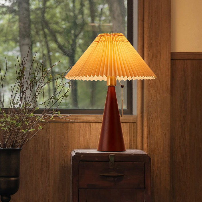 Japanse Minimalistische Houten Geplooide Stof LED Tafellamp 1-Licht