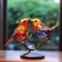 Moderne vogel tafel sculptuur met gekleurd glas en decoratief kunstontwerp