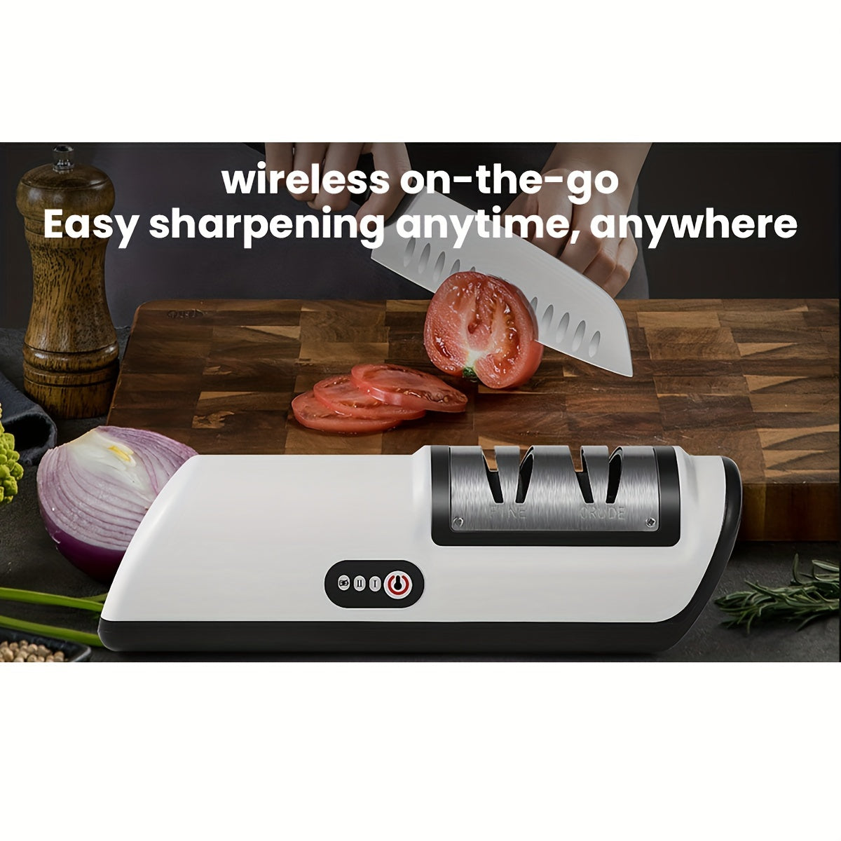 Skanto | Elektrische messen slijper – Multifunctionele huishoudelijke messen slijper, volledig automatisch met USB-opladen en 2 snelheidsinstellingen voor gebruik in de keuken