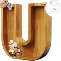 TreasureNest Muntbank | Gepersonaliseerde houten spaarpot in A-Z letterontwerpen