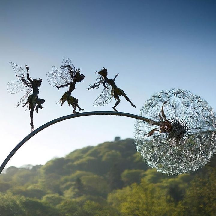 Tuinfiguur Metaal-Fee met Paardebloem – Tuinsteker, 4 Motieven