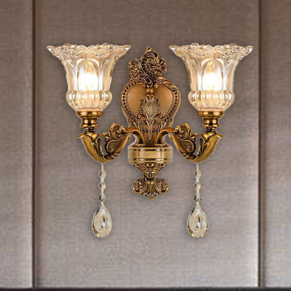 Ramiq Vintage Flor Metaal/Glas Wandlamp, Goud